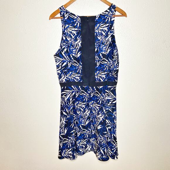 Anthropologie Elorie Silk Dress 12 Blue Tropical Leaf Print - Picture 4 of 9